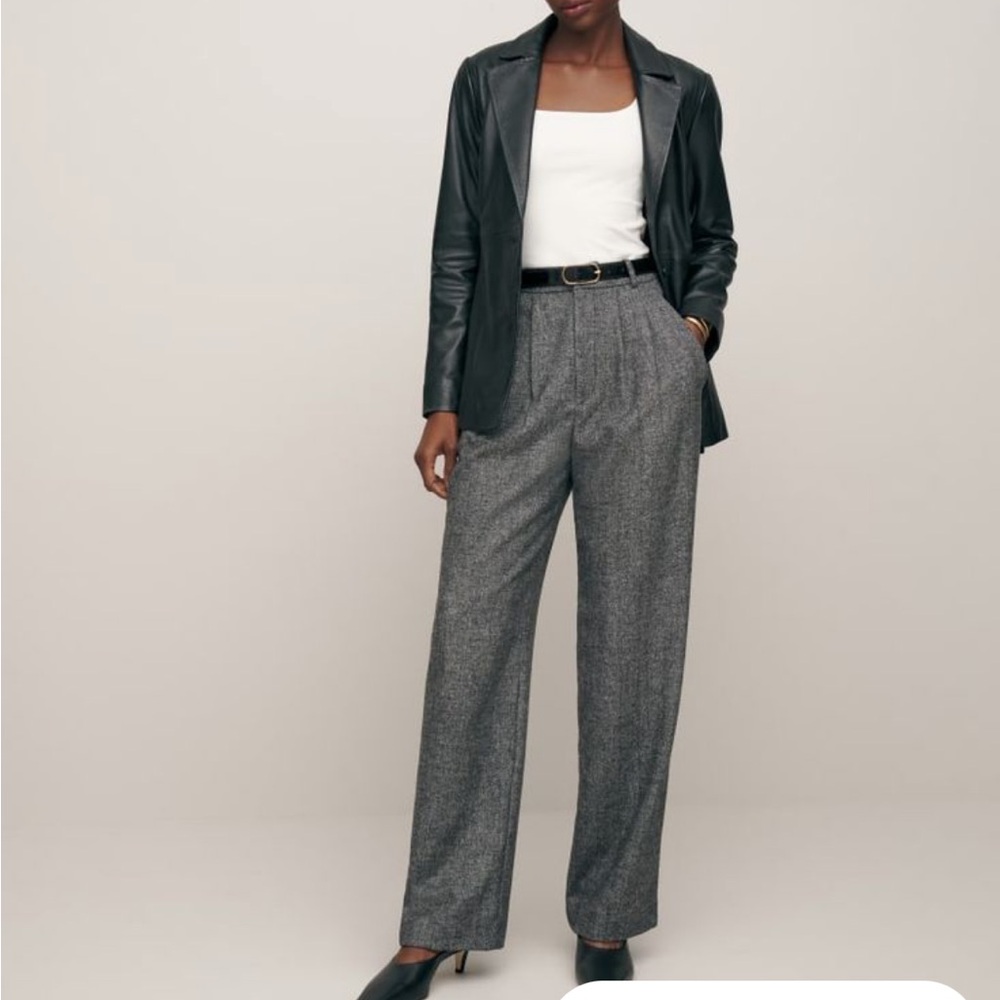Reformation Petites Mason Wool Pant Black Herringbone
